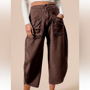 BiBi Chocolate Brown Cropped Wide-Leg Utility Pants